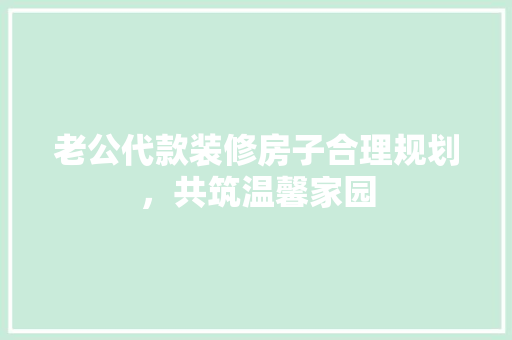 老公代款装修房子合理规划，共筑温馨家园
