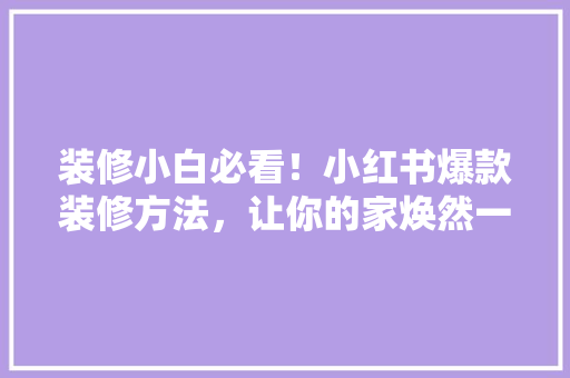 装修小白必看！小红书爆款装修方法，让你的家焕然一新！