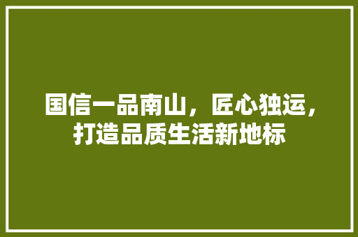 国信一品南山，匠心独运，打造品质生活新地标