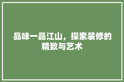 品味一品江山，探索装修的精致与艺术