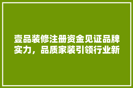 壹品装修注册资金见证品牌实力，品质家装引领行业新风尚