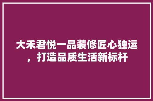 大禾君悦一品装修匠心独运，打造品质生活新标杆