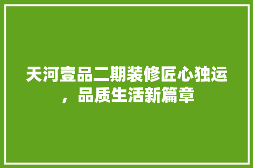 天河壹品二期装修匠心独运，品质生活新篇章
