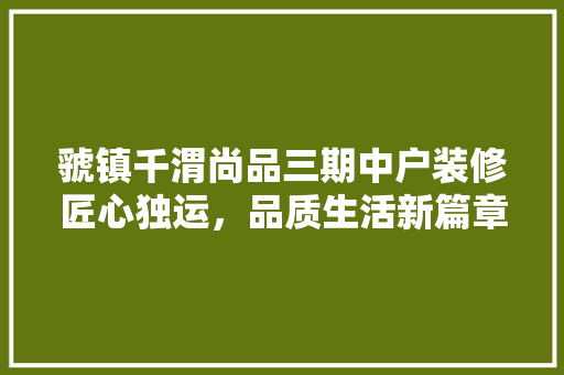 虢镇千渭尚品三期中户装修匠心独运，品质生活新篇章