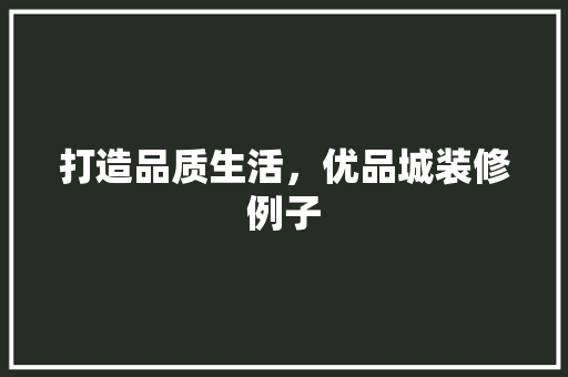 打造品质生活，优品城装修例子