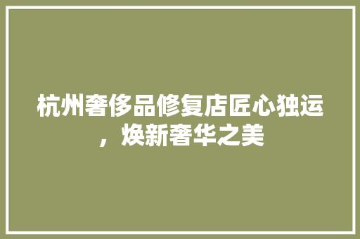 杭州奢侈品修复店匠心独运，焕新奢华之美