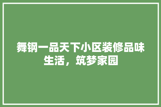 舞钢一品天下小区装修品味生活，筑梦家园