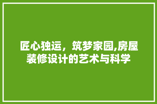匠心独运，筑梦家园,房屋装修设计的艺术与科学