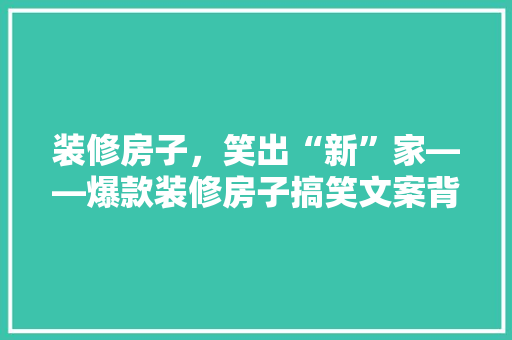 装修房子，笑出“新”家——爆款装修房子搞笑文案背后的秘密