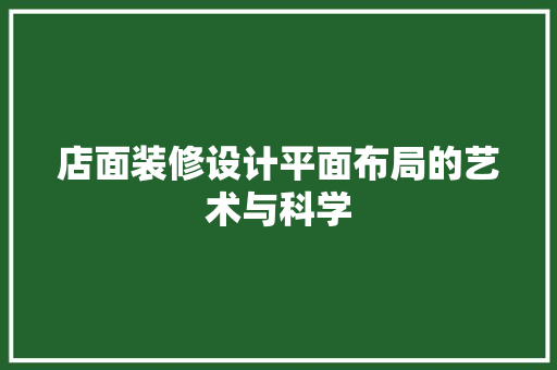 店面装修设计平面布局的艺术与科学