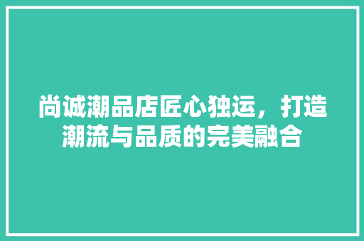 尚诚潮品店匠心独运，打造潮流与品质的完美融合