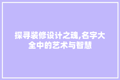 探寻装修设计之魂,名字大全中的艺术与智慧