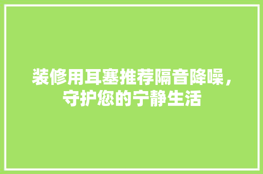 装修用耳塞推荐隔音降噪，守护您的宁静生活