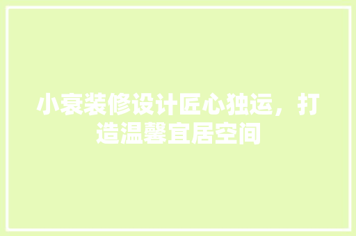 小衰装修设计匠心独运，打造温馨宜居空间