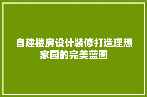 自建楼房设计装修打造理想家园的完美蓝图