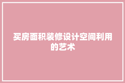 买房面积装修设计空间利用的艺术