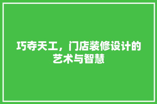 巧夺天工，门店装修设计的艺术与智慧