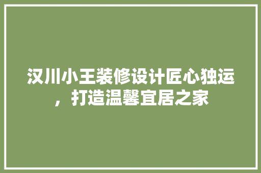 汉川小王装修设计匠心独运，打造温馨宜居之家