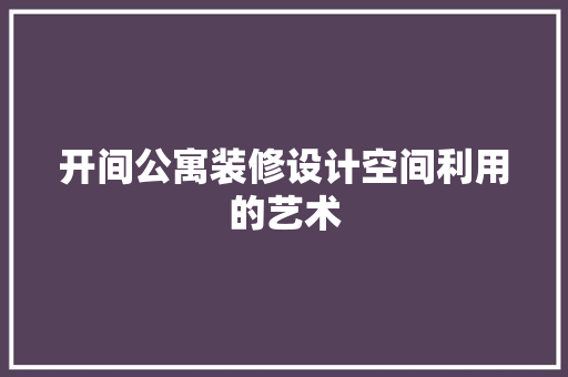 开间公寓装修设计空间利用的艺术
