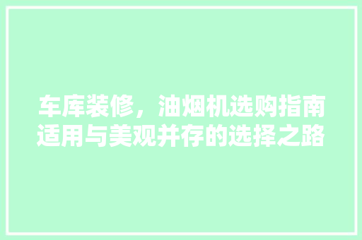 车库装修，油烟机选购指南适用与美观并存的选择之路