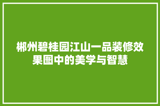 郴州碧桂园江山一品装修效果图中的美学与智慧