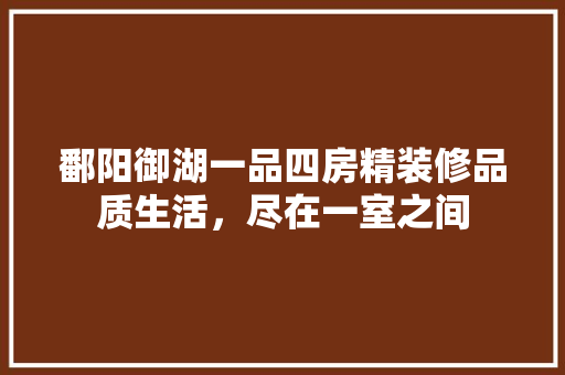 鄱阳御湖一品四房精装修品质生活，尽在一室之间