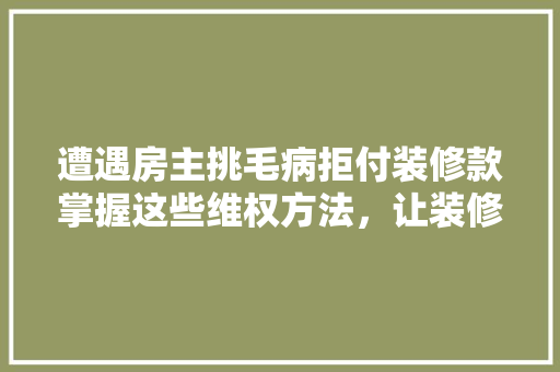 遭遇房主挑毛病拒付装修款掌握这些维权方法，让装修顺利进行！